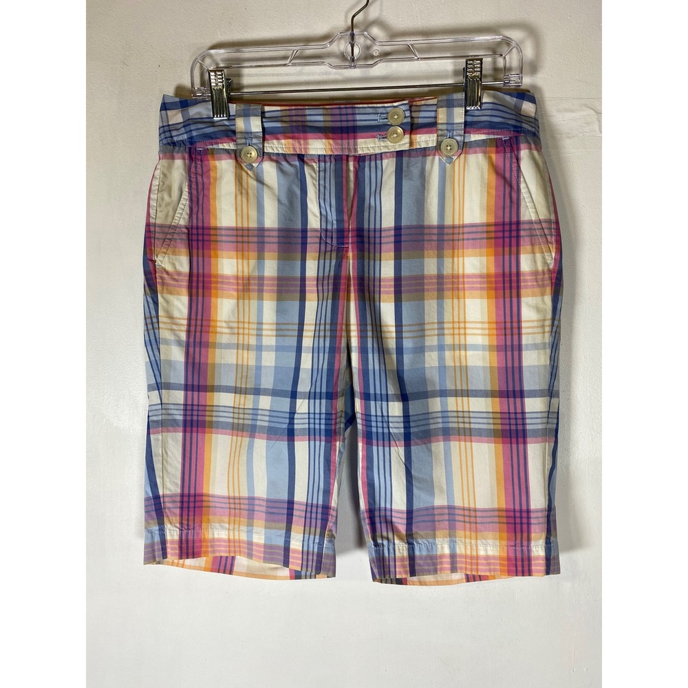 Vintage Y2K Tommy‎ Hilfiger Pastel Plaid Bermuda Shorts Preppy Academia Size 6